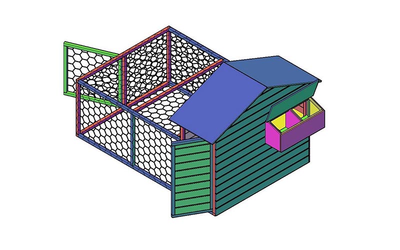 Bouwtekening kippenhok met kippenren